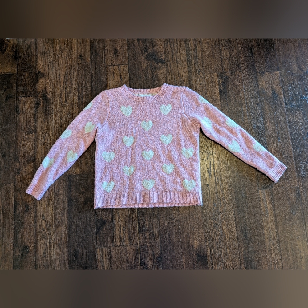 Cupcakes & Cashmere Women's Pink Sweater With White Hearts Large